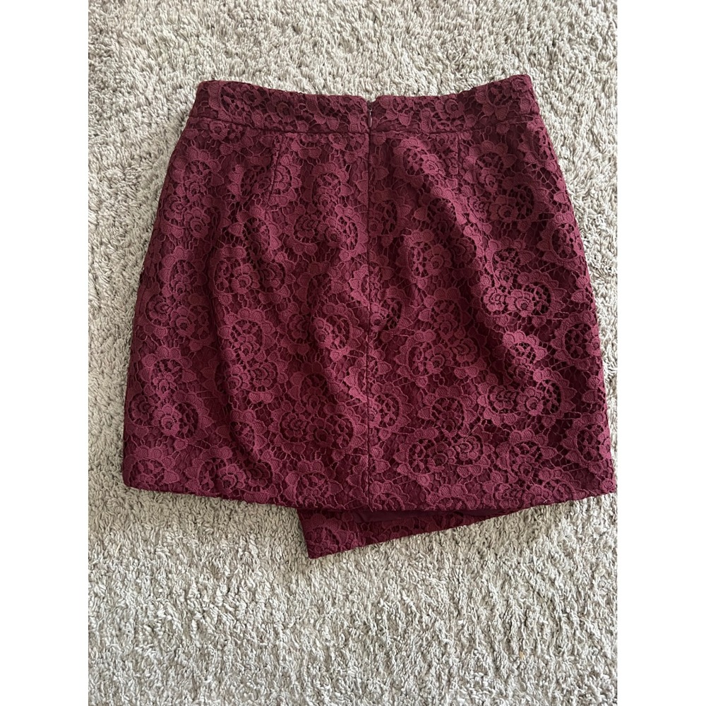 Madewell‎ Burgundy Floral Lace Asymmetrical Wrap Mini Skirt Wine Red size 2 - Picture 8 of 9